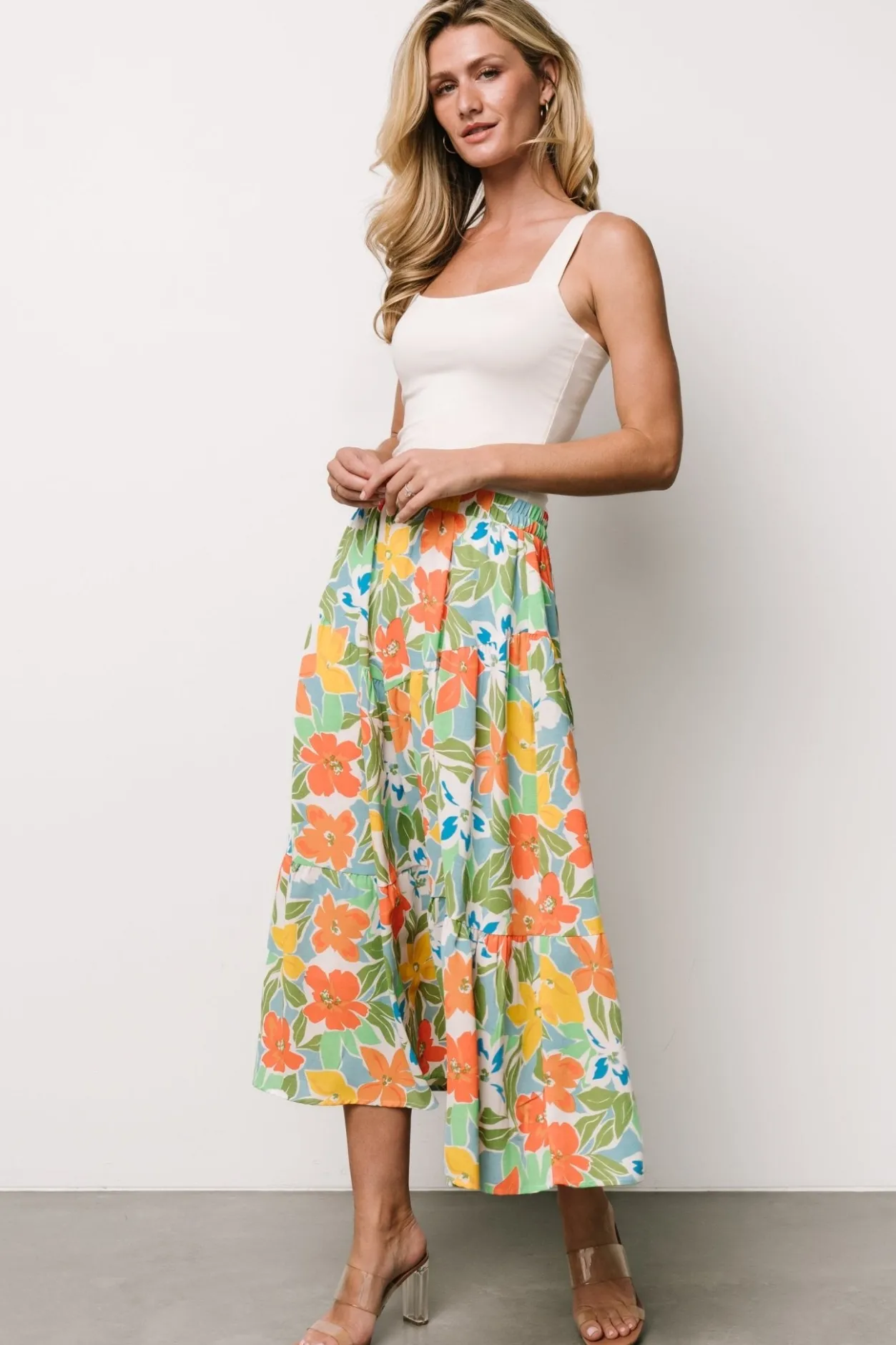 New Baltic Born Nika Tiered Skirt | Orange + Blue Floral Orange+BlueFloral
