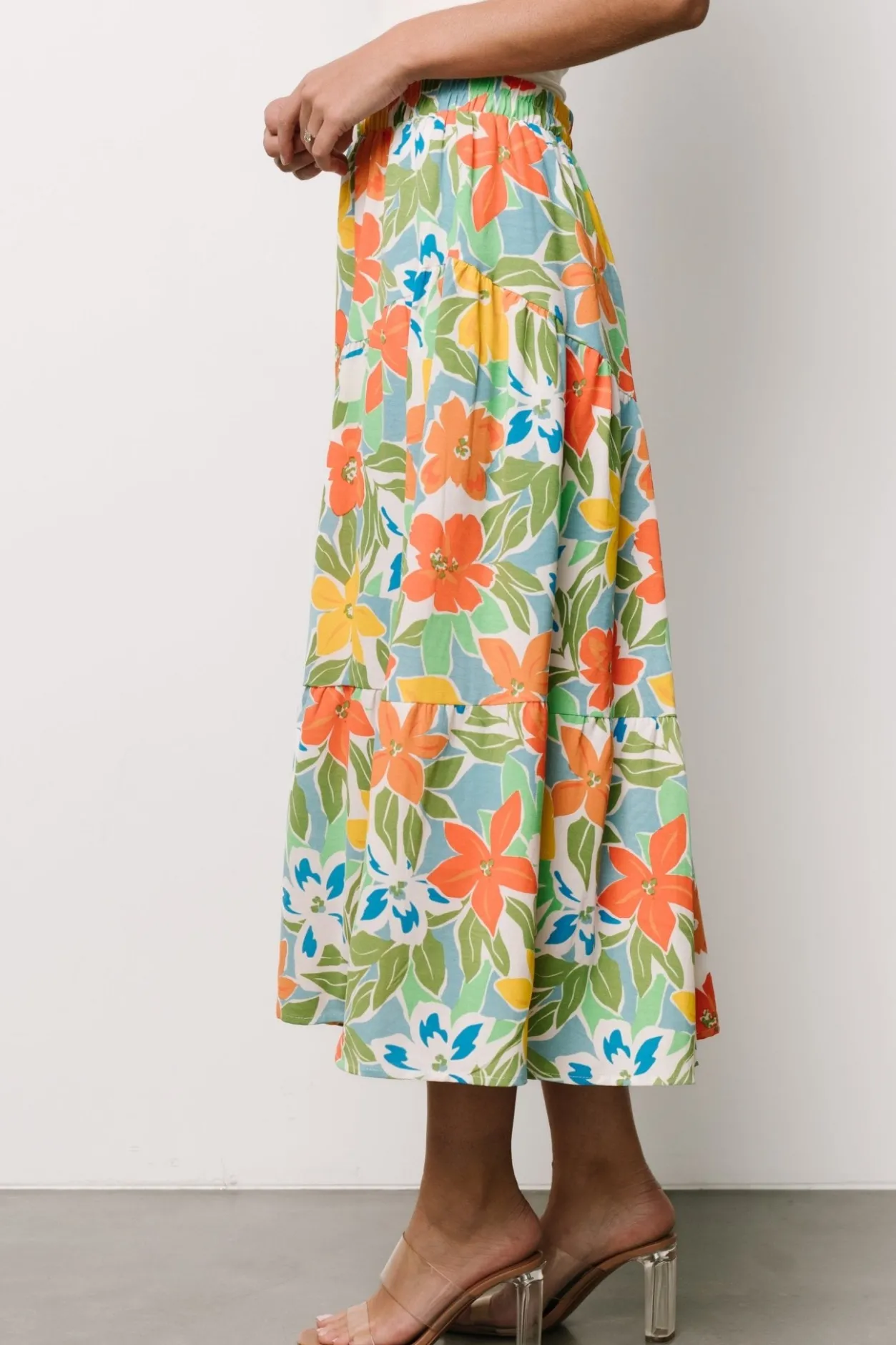 New Baltic Born Nika Tiered Skirt | Orange + Blue Floral Orange+BlueFloral