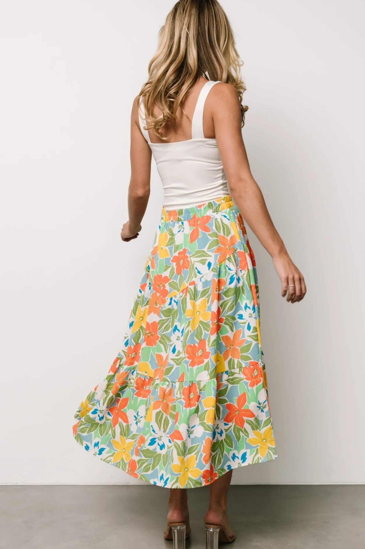 New Baltic Born Nika Tiered Skirt | Orange + Blue Floral Orange+BlueFloral