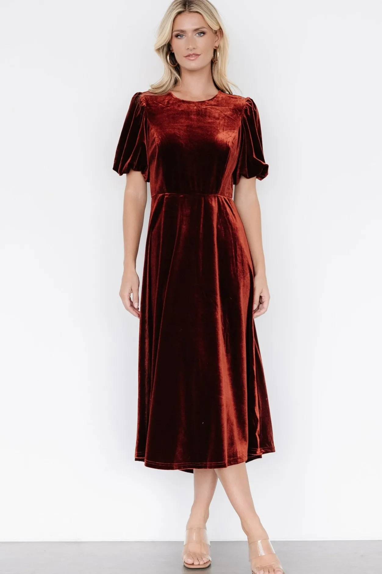 Best Baltic Born Nita Velvet Midi Dress | Deep Cinnamon DeepCinnamon
