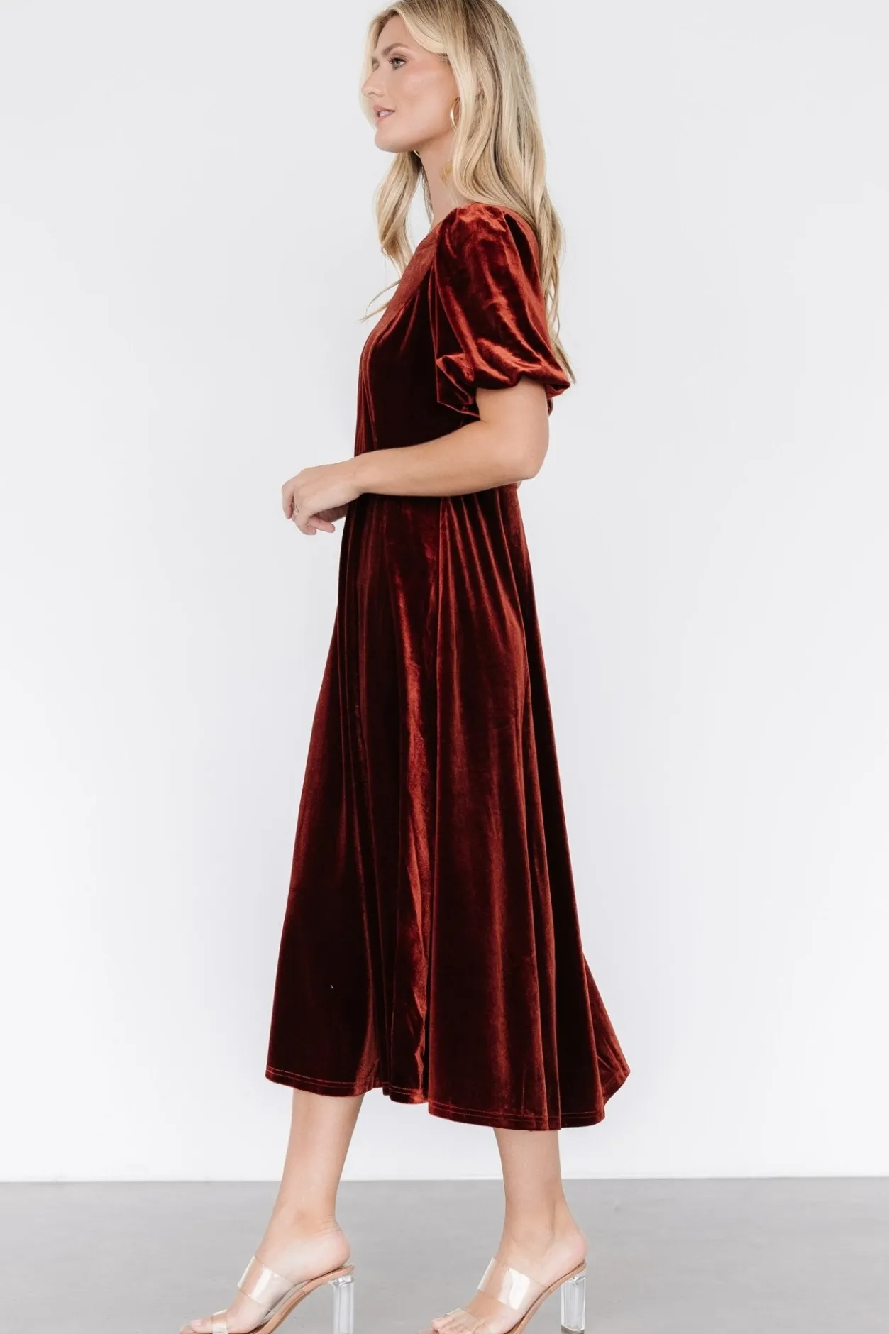 Best Baltic Born Nita Velvet Midi Dress | Deep Cinnamon DeepCinnamon