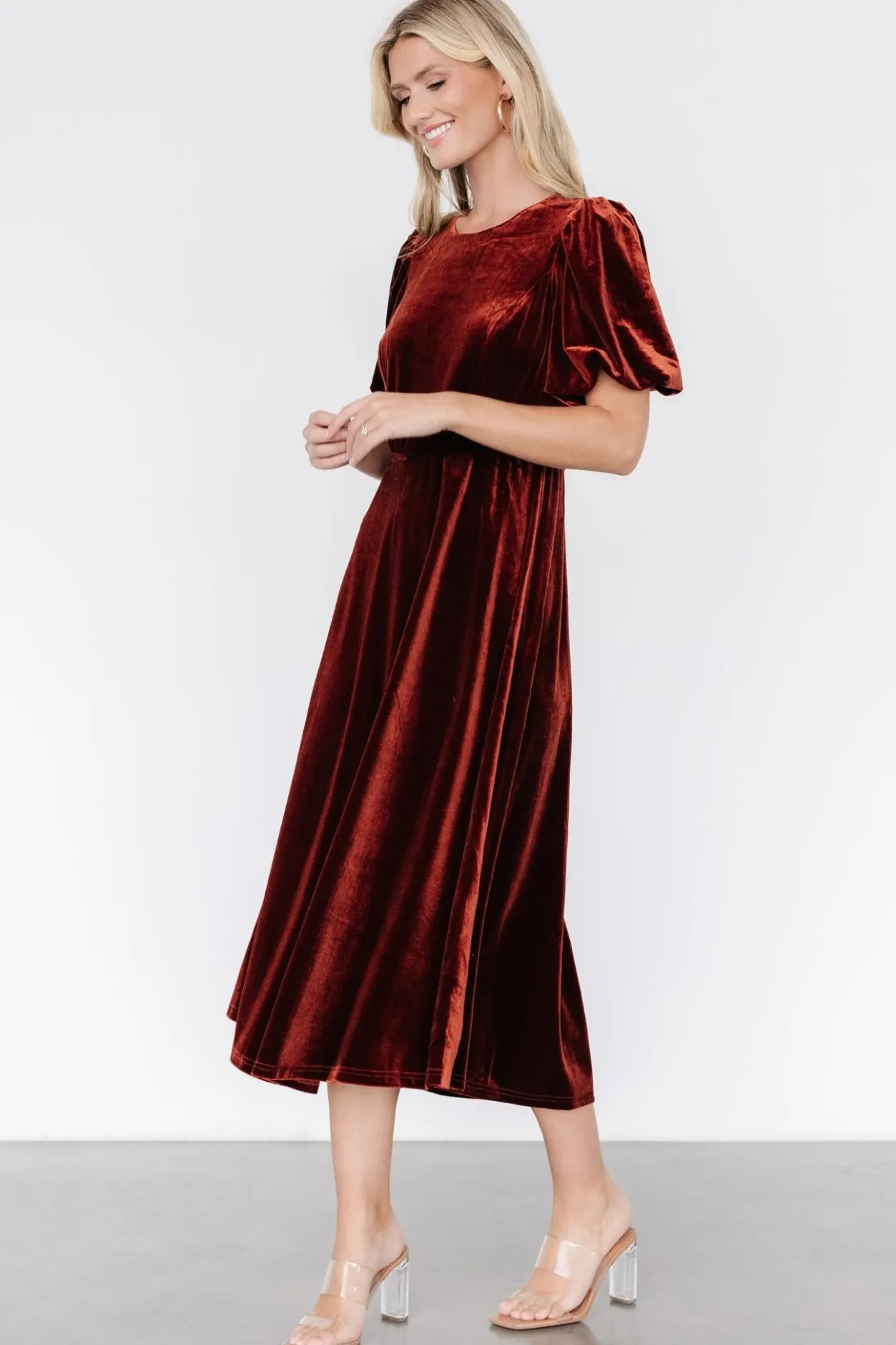 Best Baltic Born Nita Velvet Midi Dress | Deep Cinnamon DeepCinnamon