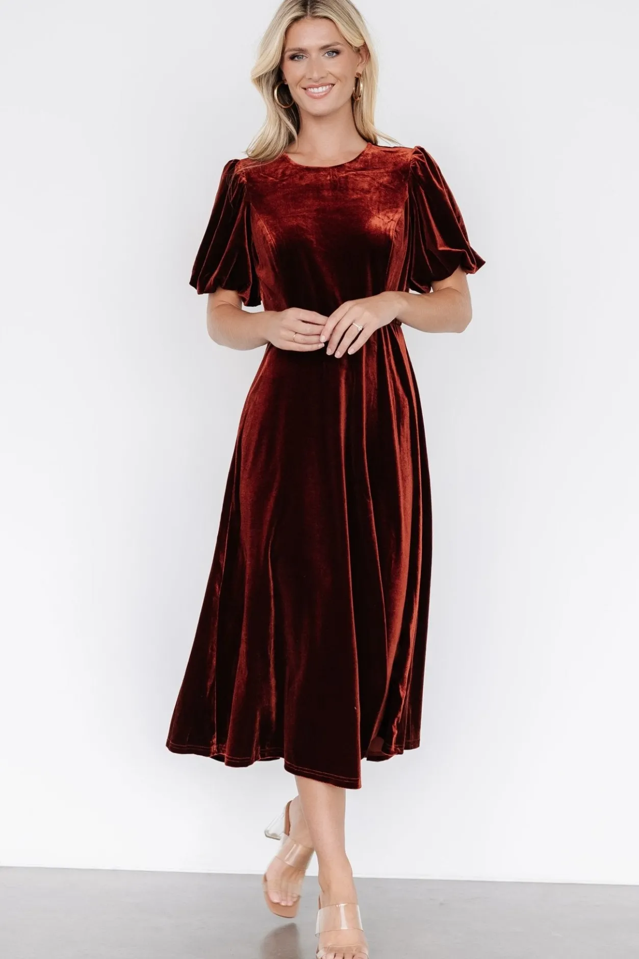 Best Baltic Born Nita Velvet Midi Dress | Deep Cinnamon DeepCinnamon