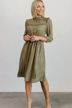 Clearance Baltic Born Nixon Pintuck Ruffle Midi Dress | Green