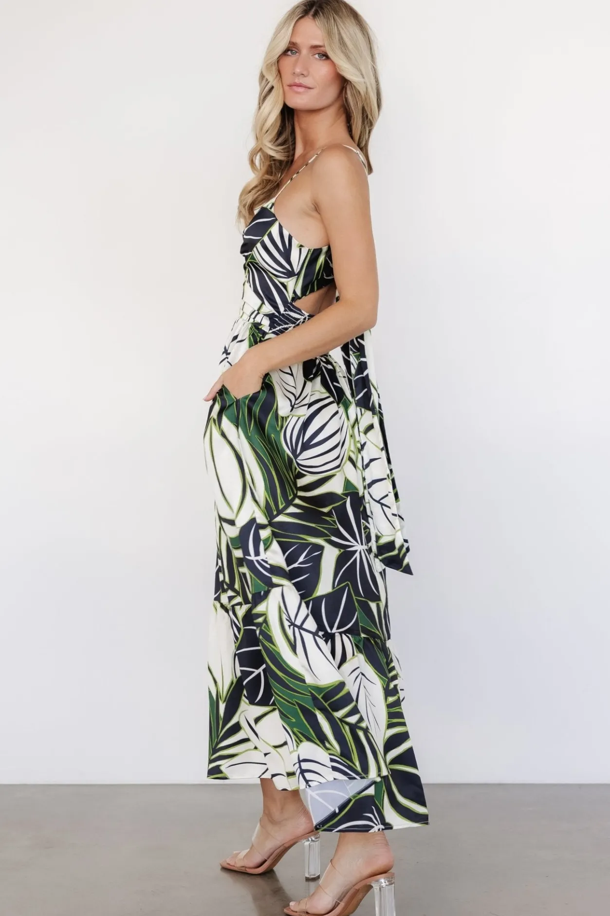 Clearance Baltic Born Norita Tie Back Tank Dress | Black + Green Print Black+GreenPrint