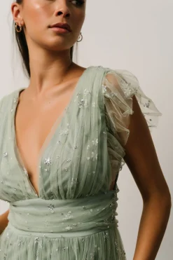 Hot Baltic Born Nova Shimmer Maxi Dress | Sage + Silver Sage+Silver