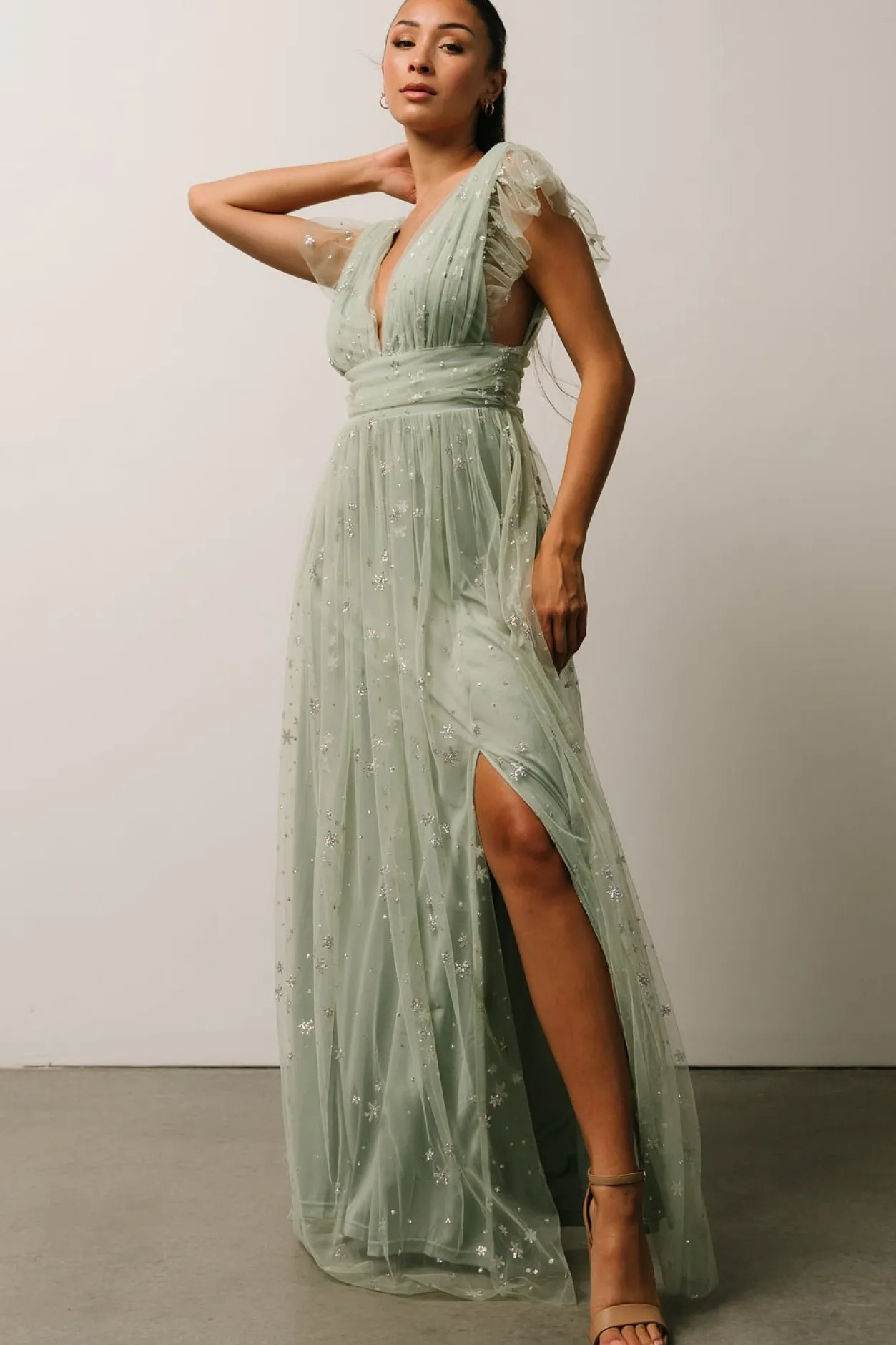 Hot Baltic Born Nova Shimmer Maxi Dress | Sage + Silver Sage+Silver