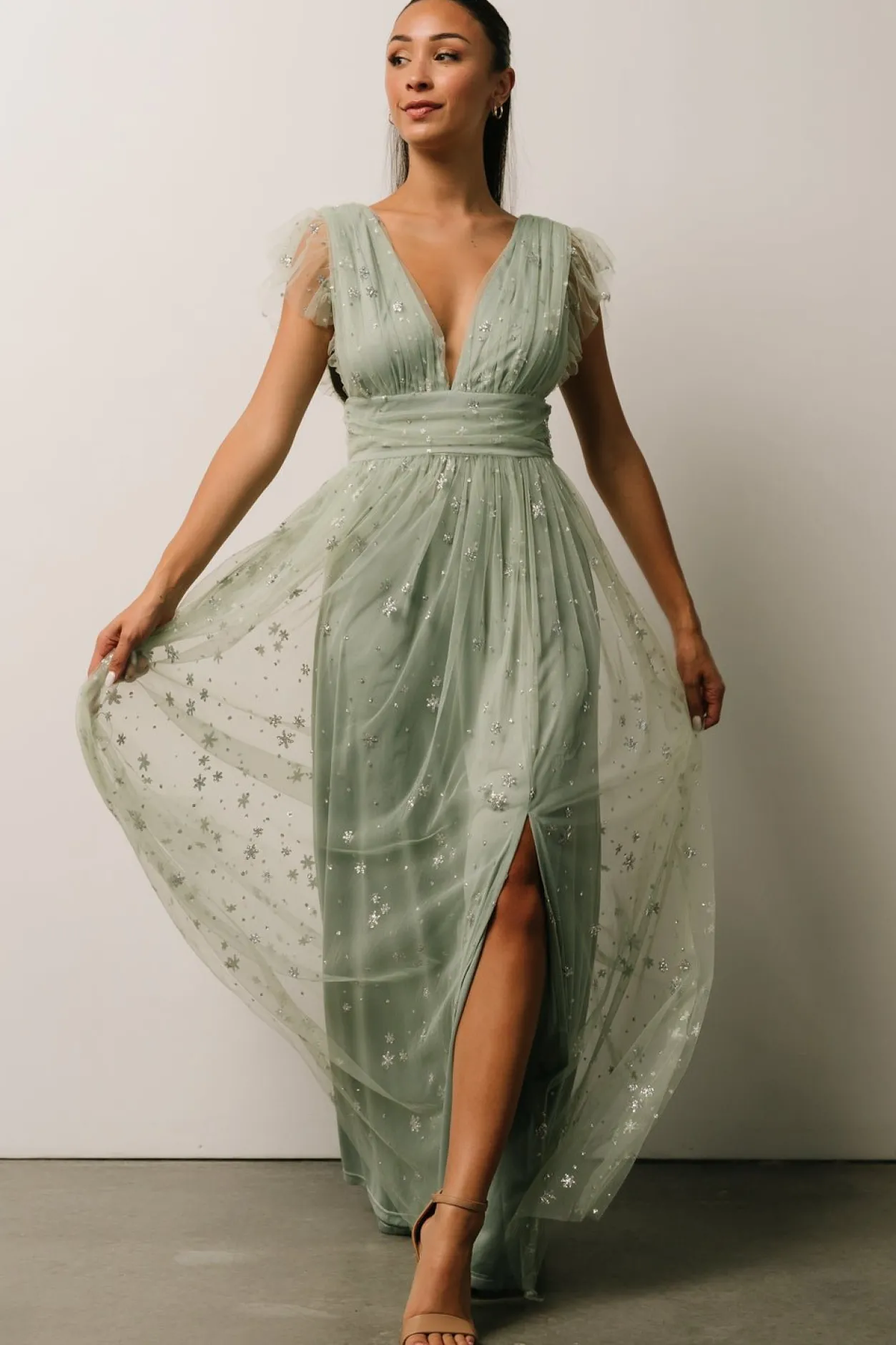 Hot Baltic Born Nova Shimmer Maxi Dress | Sage + Silver Sage+Silver