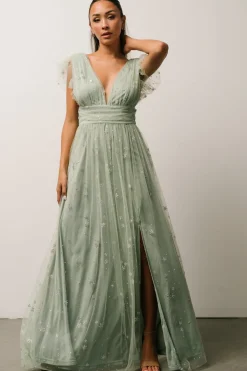 Hot Baltic Born Nova Shimmer Maxi Dress | Sage + Silver Sage+Silver