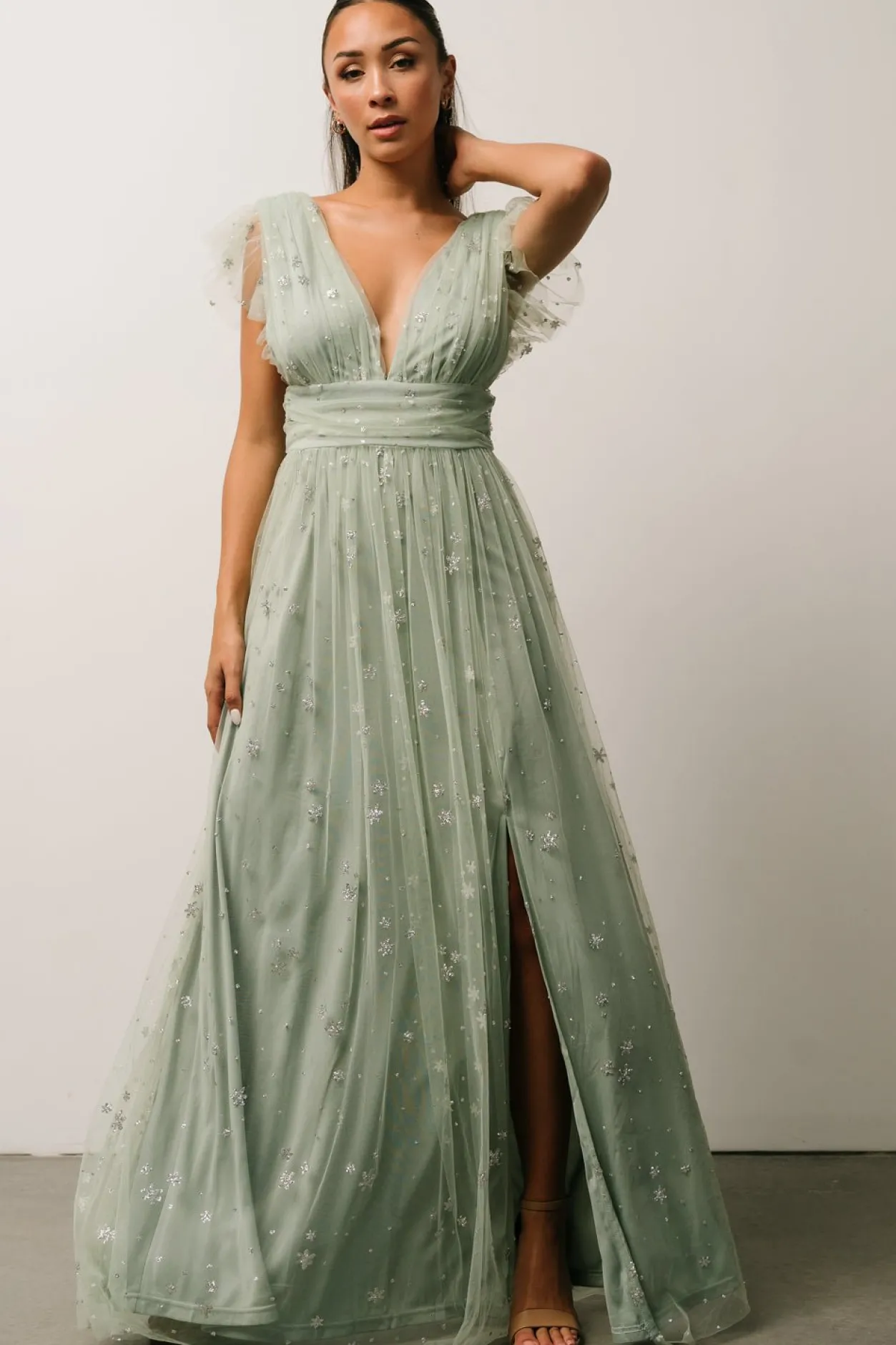 Hot Baltic Born Nova Shimmer Maxi Dress | Sage + Silver Sage+Silver