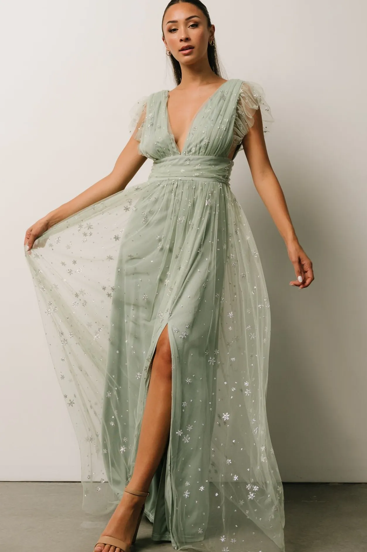 Hot Baltic Born Nova Shimmer Maxi Dress | Sage + Silver Sage+Silver