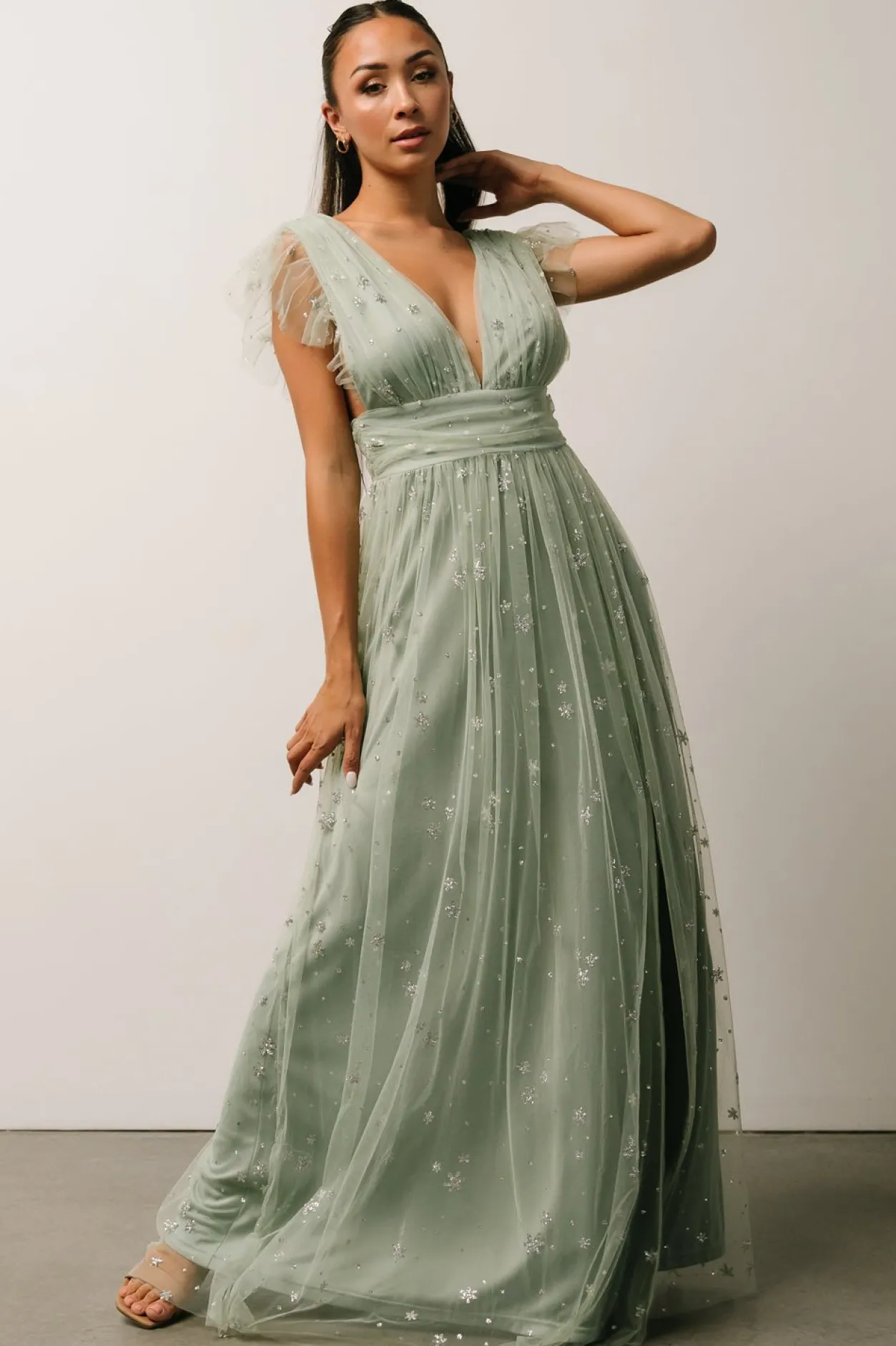 Hot Baltic Born Nova Shimmer Maxi Dress | Sage + Silver Sage+Silver