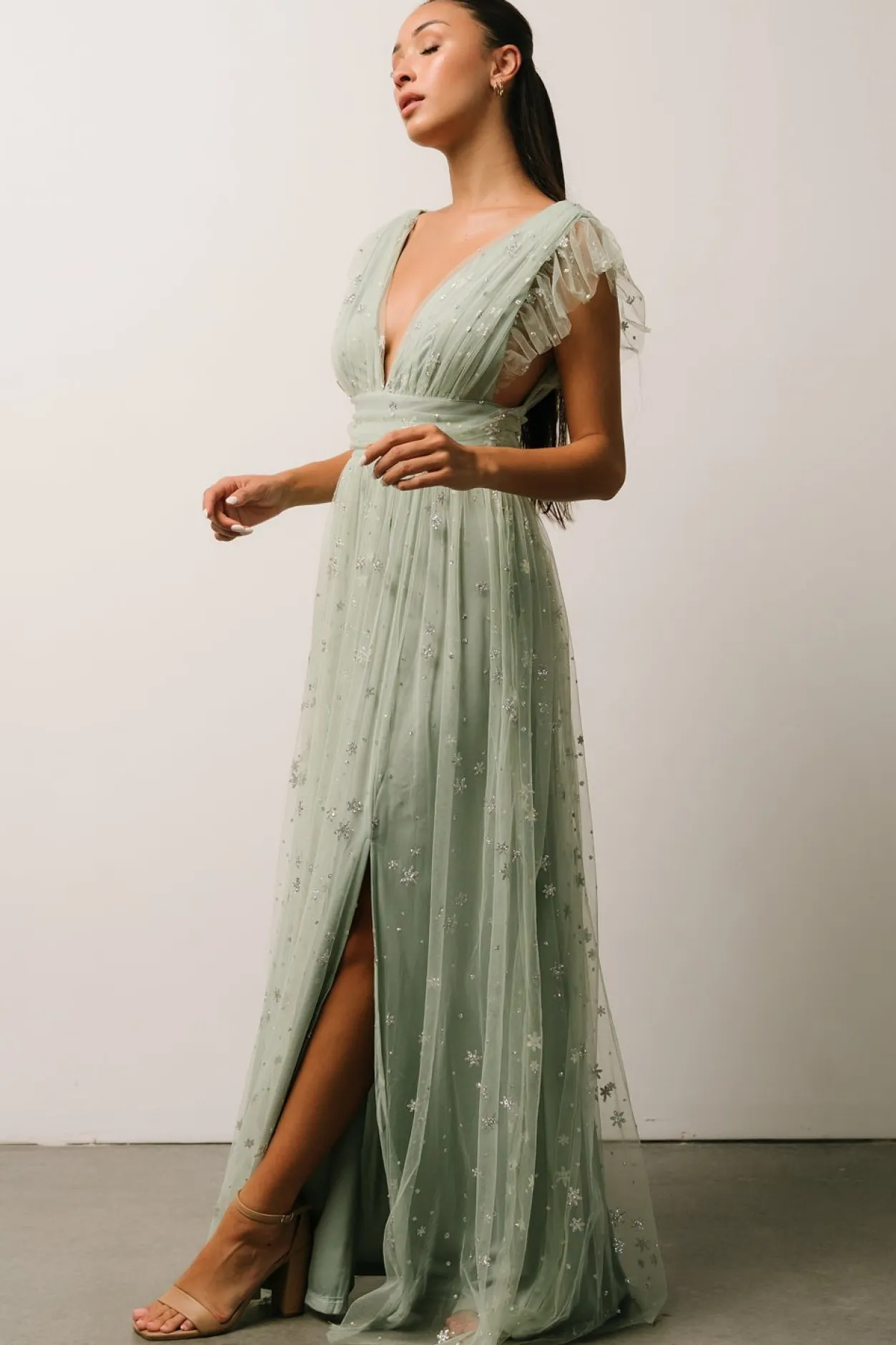 Hot Baltic Born Nova Shimmer Maxi Dress | Sage + Silver Sage+Silver