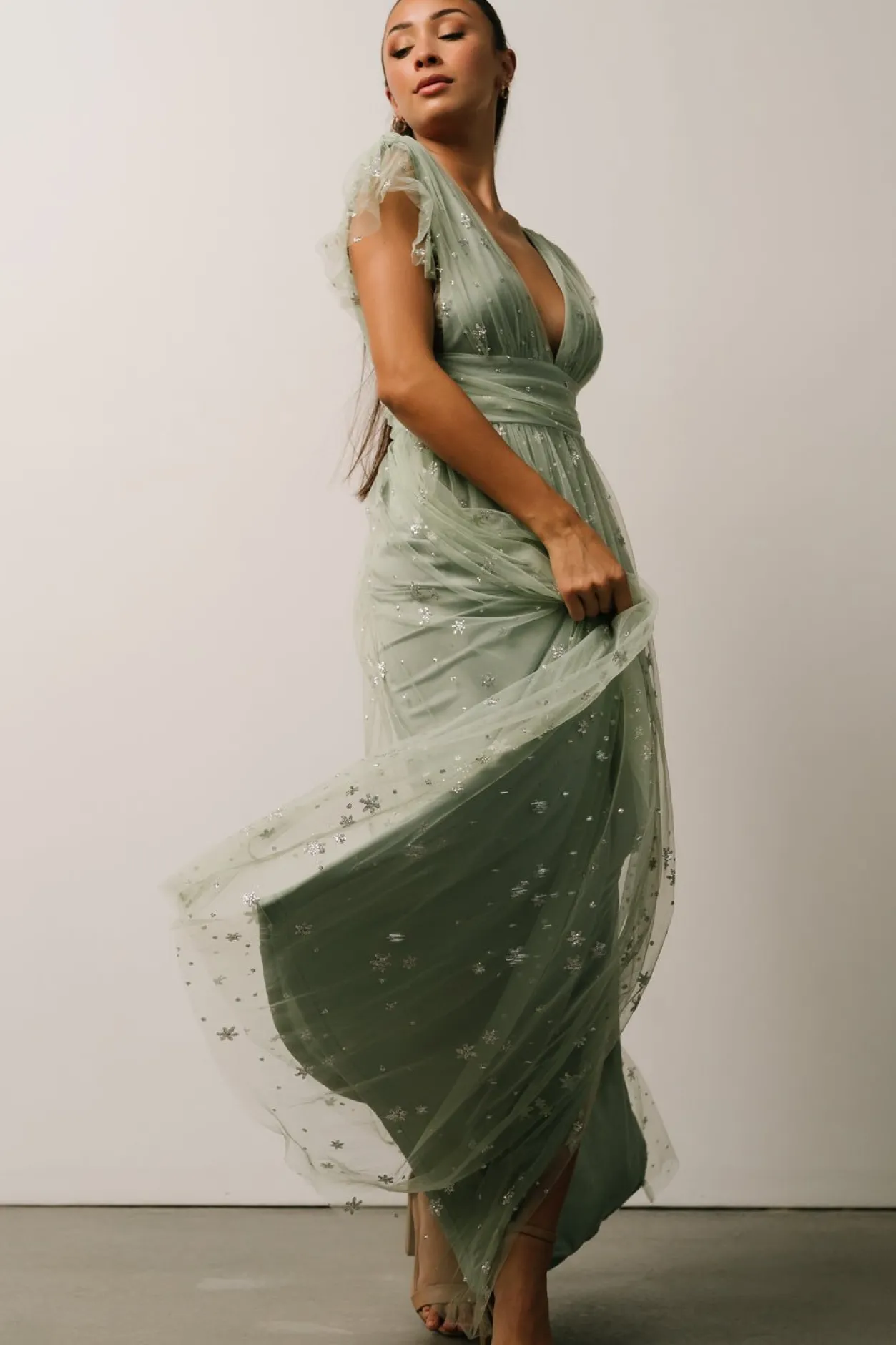 Hot Baltic Born Nova Shimmer Maxi Dress | Sage + Silver Sage+Silver