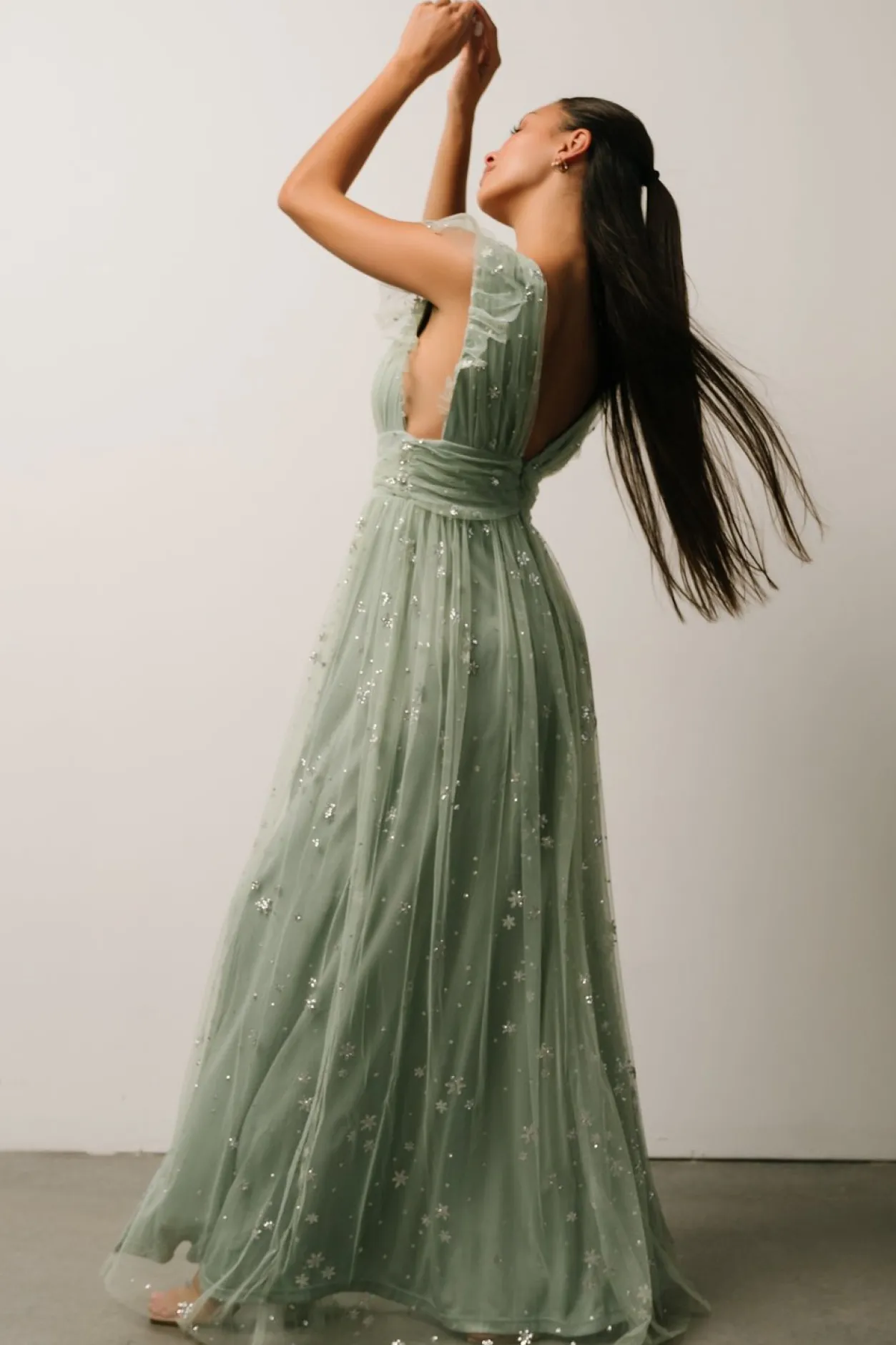 Hot Baltic Born Nova Shimmer Maxi Dress | Sage + Silver Sage+Silver