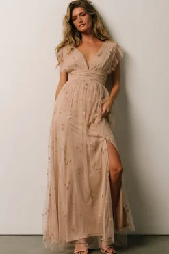 Hot Baltic Born Nova Shimmer Maxi Dress | Natural + Blush Natural+Blush