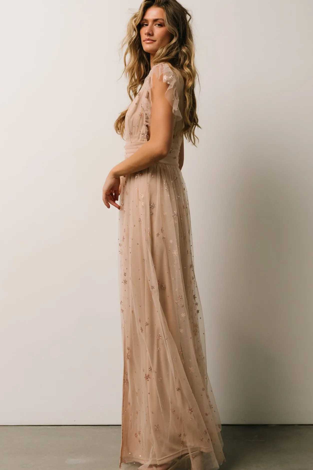 Hot Baltic Born Nova Shimmer Maxi Dress | Natural + Blush Natural+Blush
