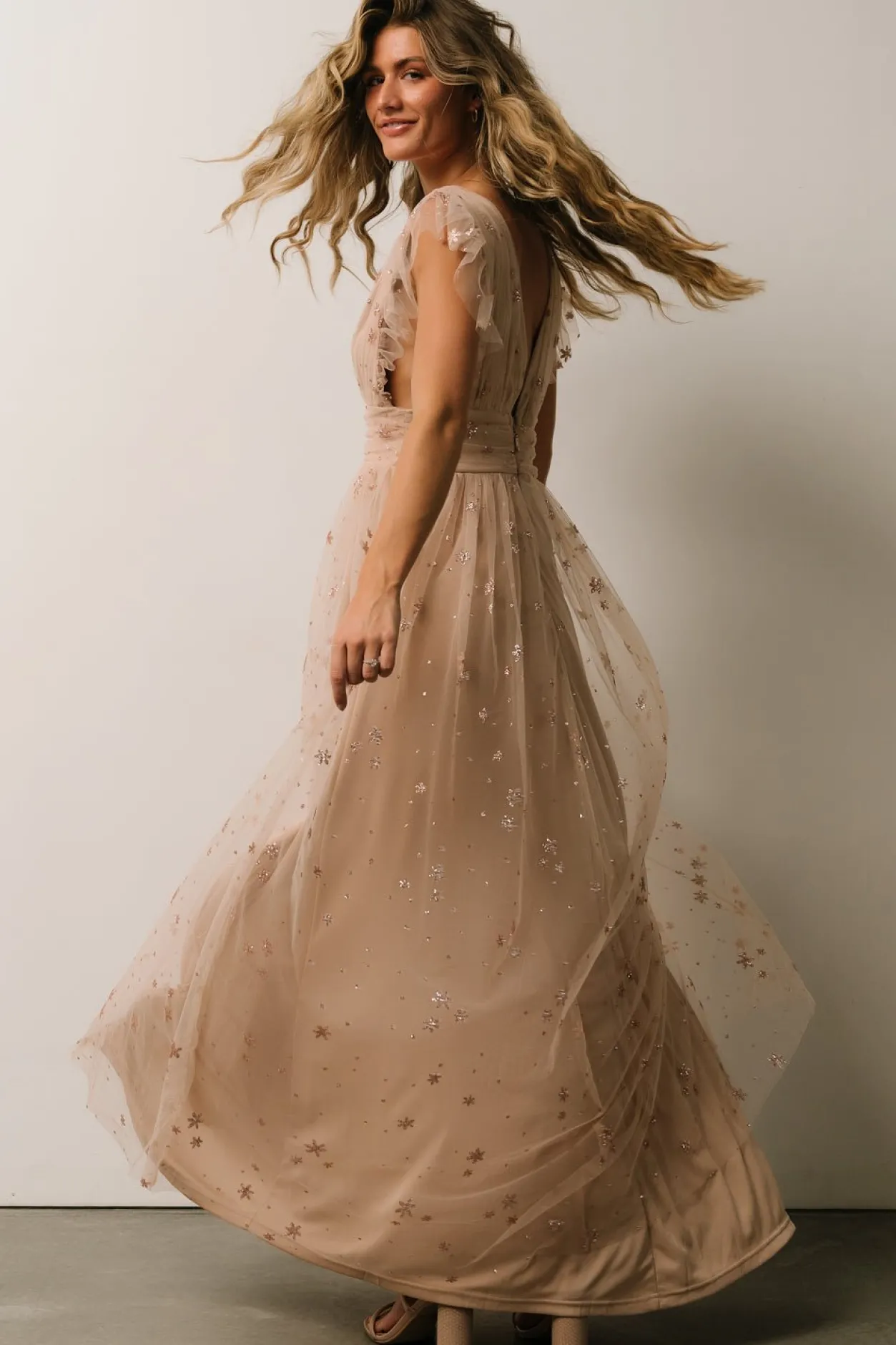 Hot Baltic Born Nova Shimmer Maxi Dress | Natural + Blush Natural+Blush