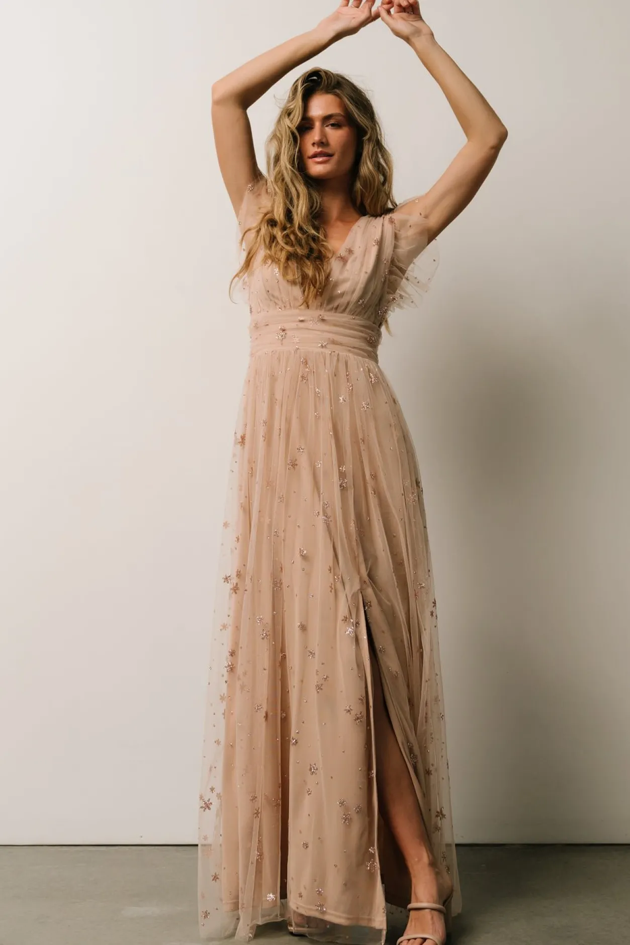 Hot Baltic Born Nova Shimmer Maxi Dress | Natural + Blush Natural+Blush