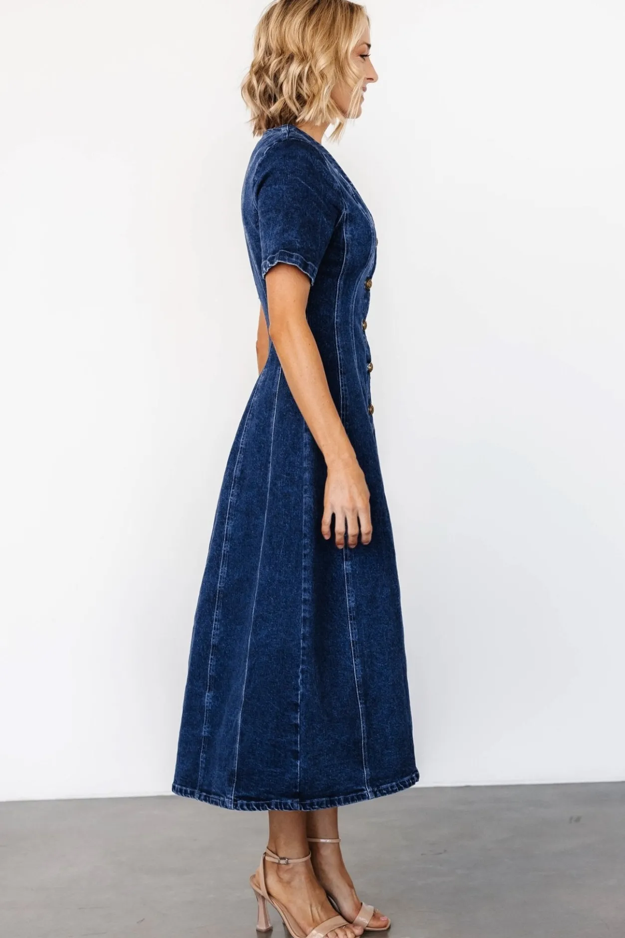 Discount Baltic Born Oakley Button Denim Dress | Blue