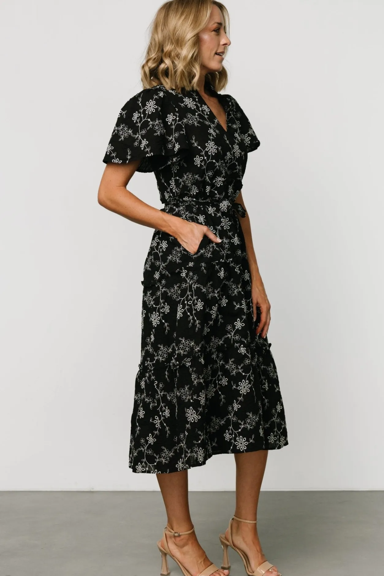 Sale Baltic Born Odeya Tiered Midi Dress | Black + White Black+White