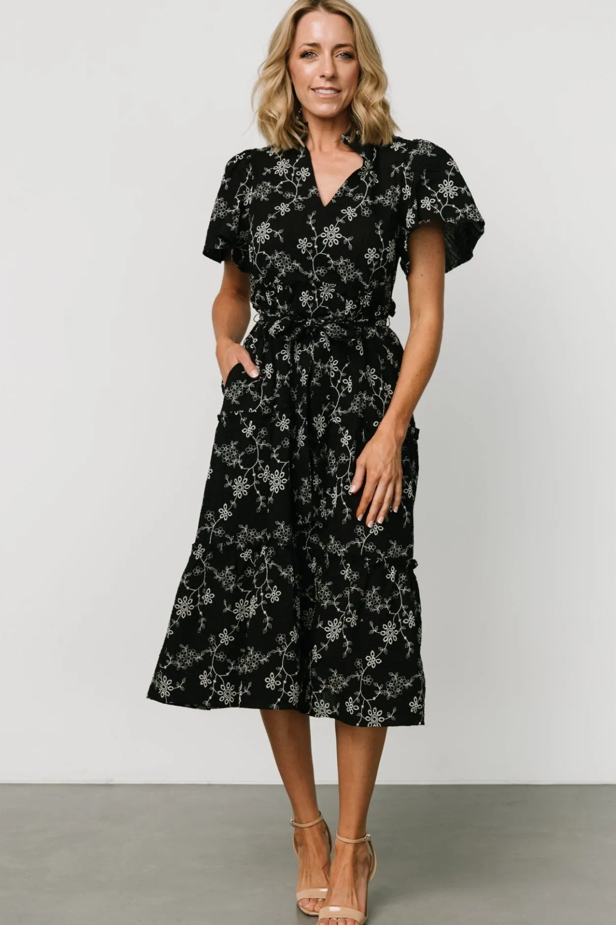 Sale Baltic Born Odeya Tiered Midi Dress | Black + White Black+White