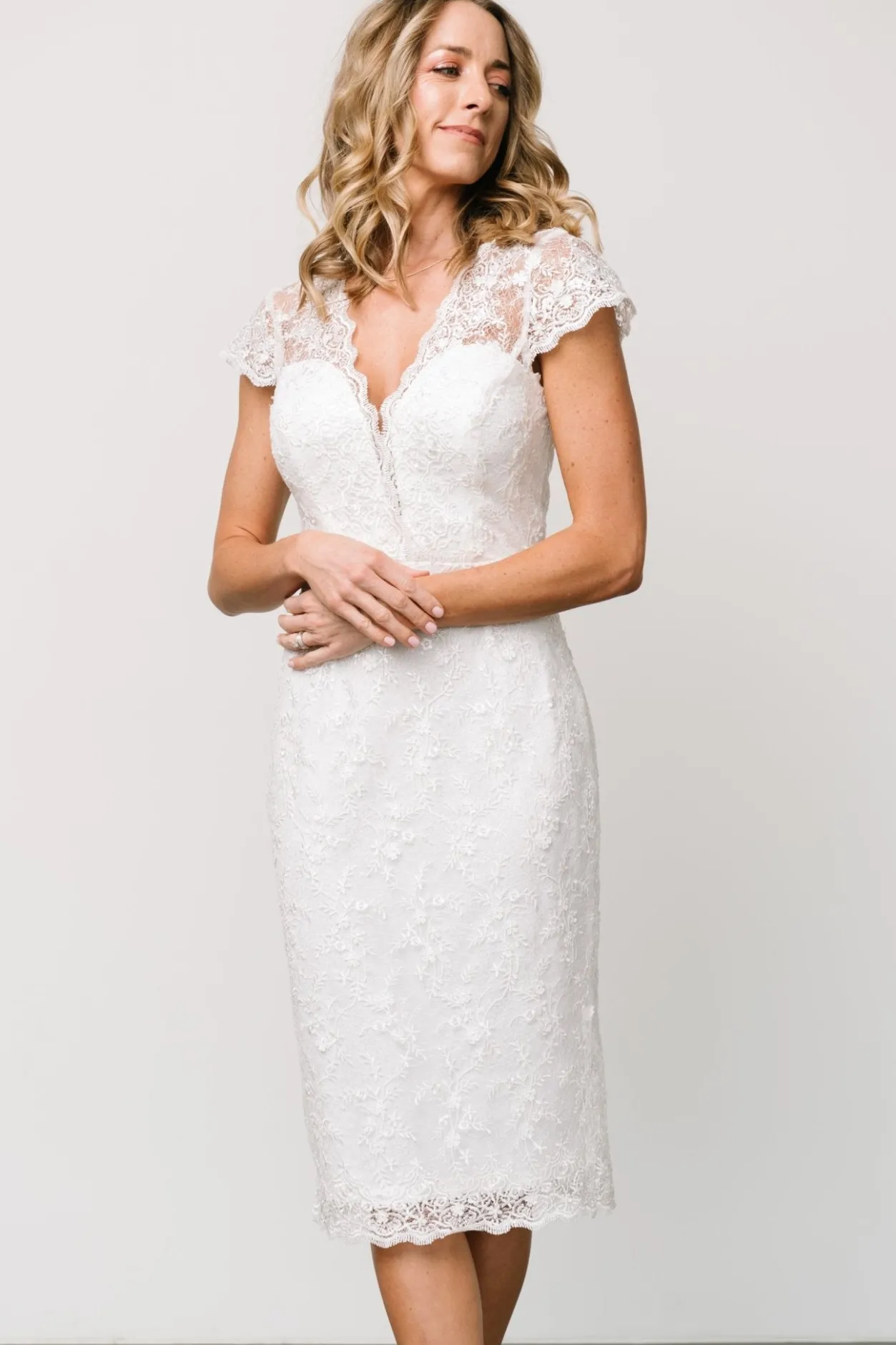 Hot Baltic Born Oriana Embossed Shimmer Midi Dress | Off White OffWhite
