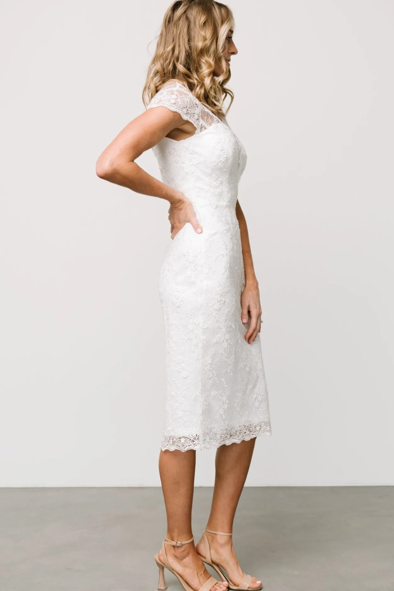 Hot Baltic Born Oriana Embossed Shimmer Midi Dress | Off White OffWhite