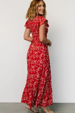 New Baltic Born Orla Ruffle Maxi Dress | Red floral Redfloral