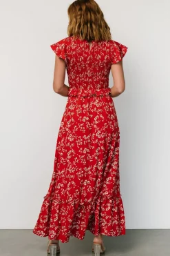 New Baltic Born Orla Ruffle Maxi Dress | Red floral Redfloral