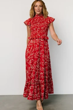 New Baltic Born Orla Ruffle Maxi Dress | Red floral Redfloral