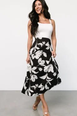 Hot Baltic Born Osaka Midi Skirt | Black + White Floral Black+WhiteFloral