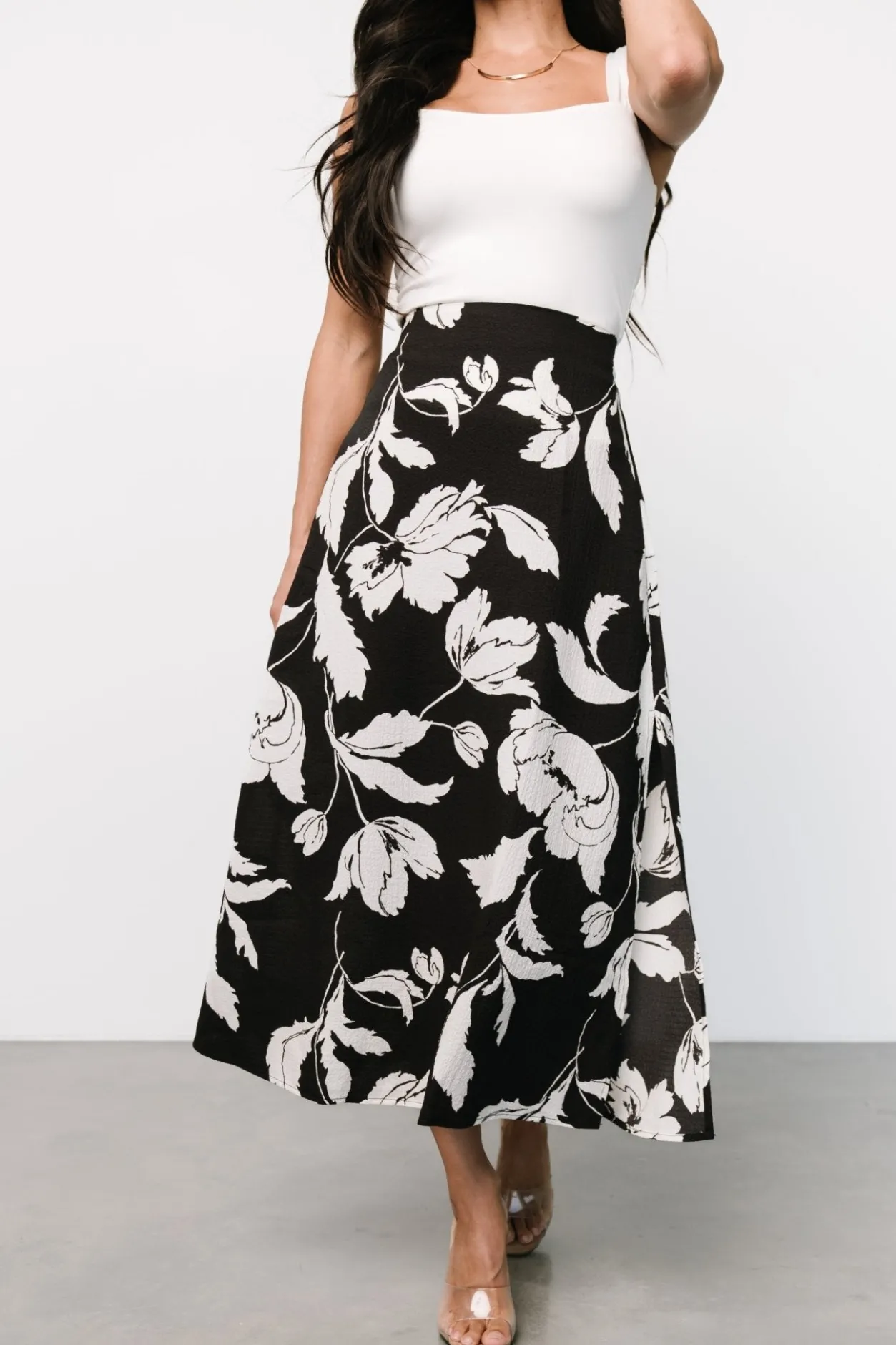 Hot Baltic Born Osaka Midi Skirt | Black + White Floral Black+WhiteFloral