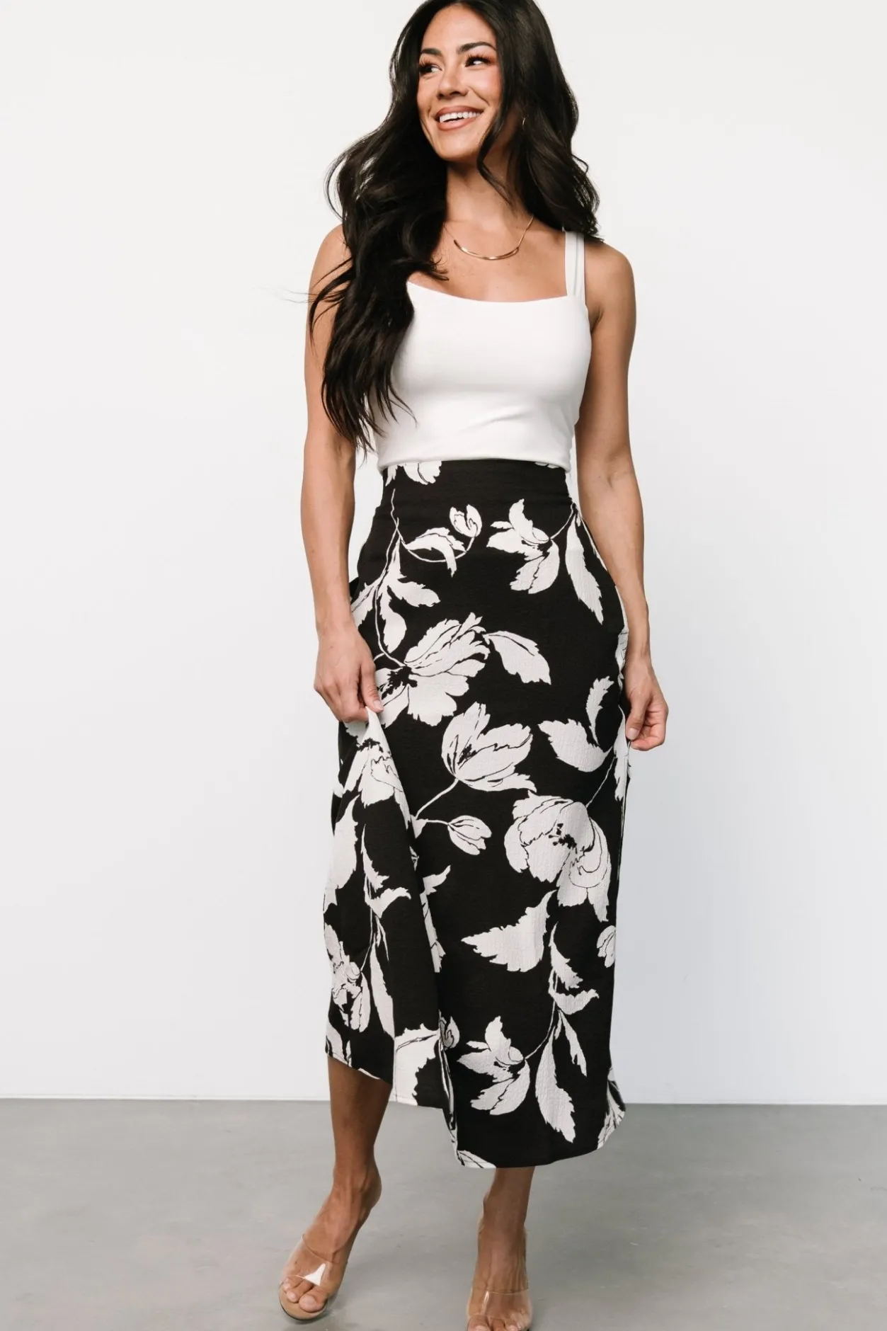 Hot Baltic Born Osaka Midi Skirt | Black + White Floral Black+WhiteFloral