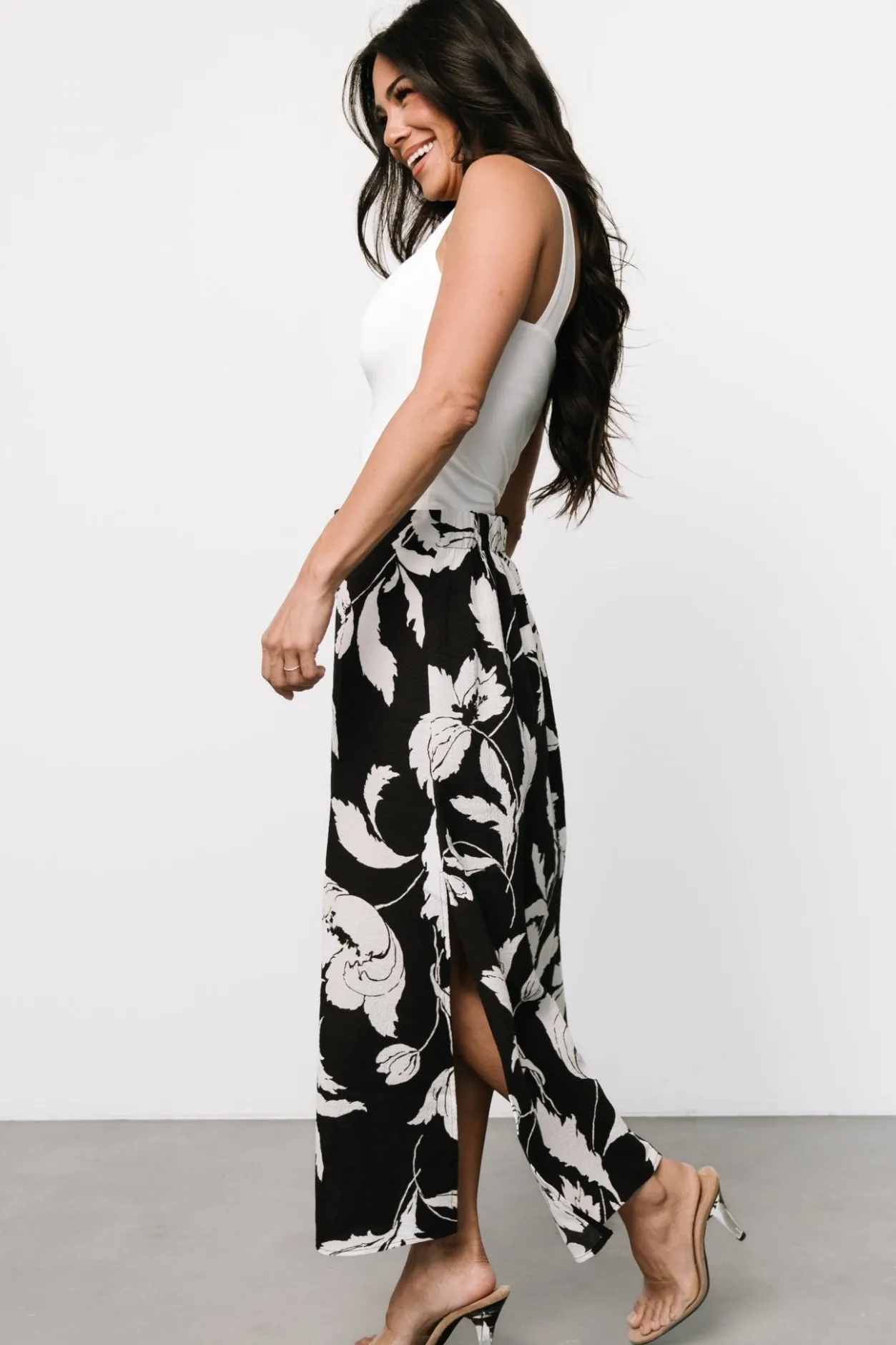 Hot Baltic Born Osaka Midi Skirt | Black + White Floral Black+WhiteFloral