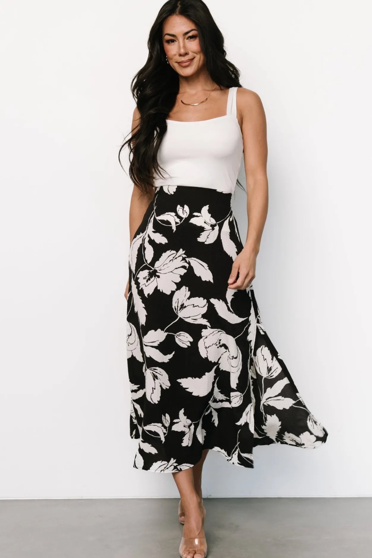 Hot Baltic Born Osaka Midi Skirt | Black + White Floral Black+WhiteFloral