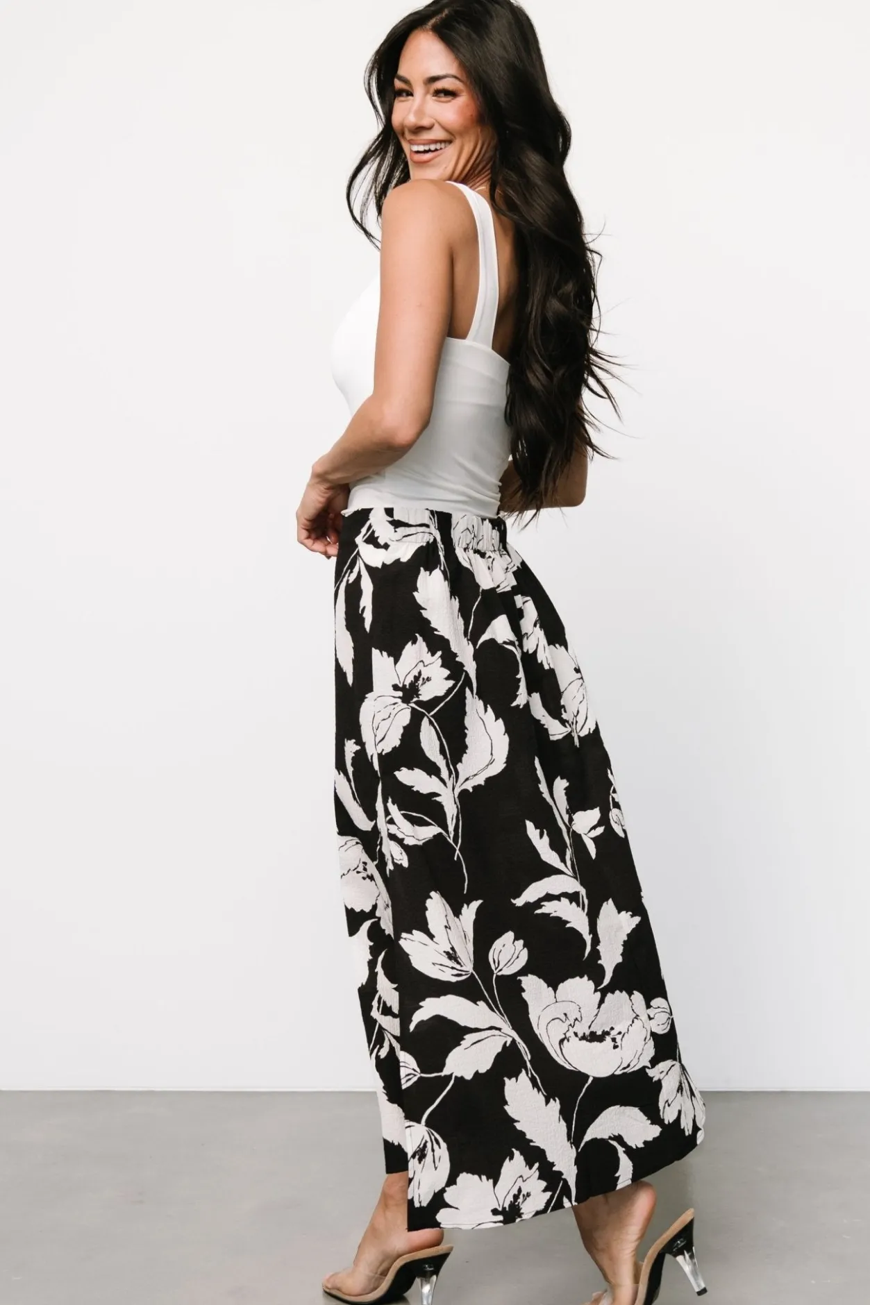 Hot Baltic Born Osaka Midi Skirt | Black + White Floral Black+WhiteFloral