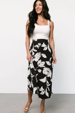 Hot Baltic Born Osaka Midi Skirt | Black + White Floral Black+WhiteFloral