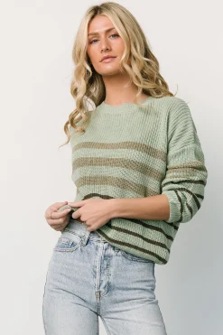 New Baltic Born Oslo Striped Sweater | Dusty Olive DustyOlive