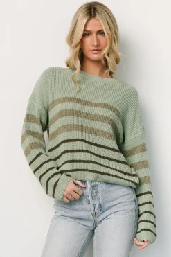 New Baltic Born Oslo Striped Sweater | Dusty Olive DustyOlive