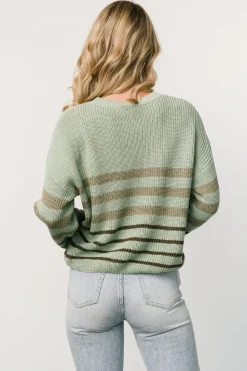 New Baltic Born Oslo Striped Sweater | Dusty Olive DustyOlive