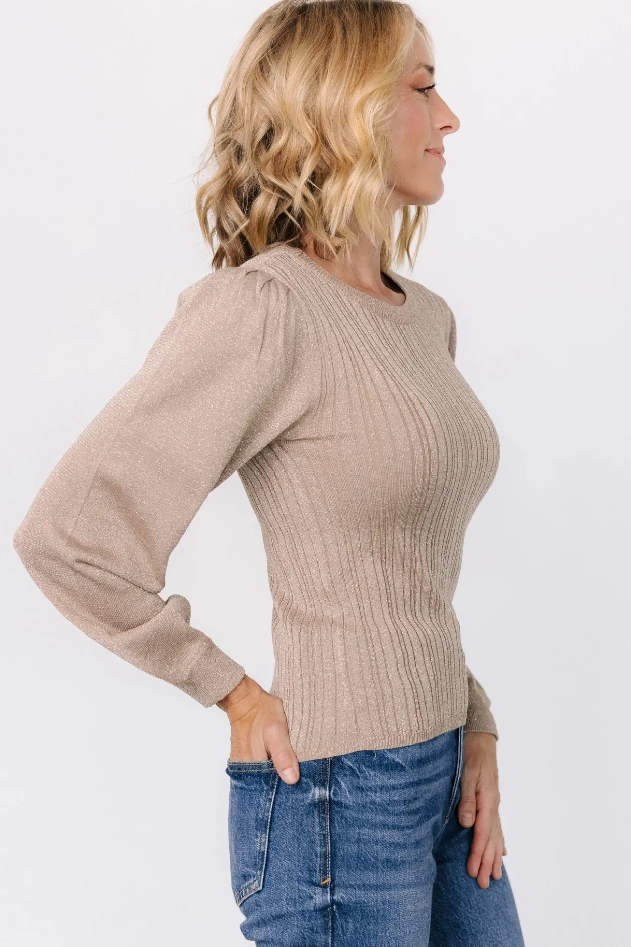 Clearance Baltic Born Padma Shimmer Sweater Top | Latte