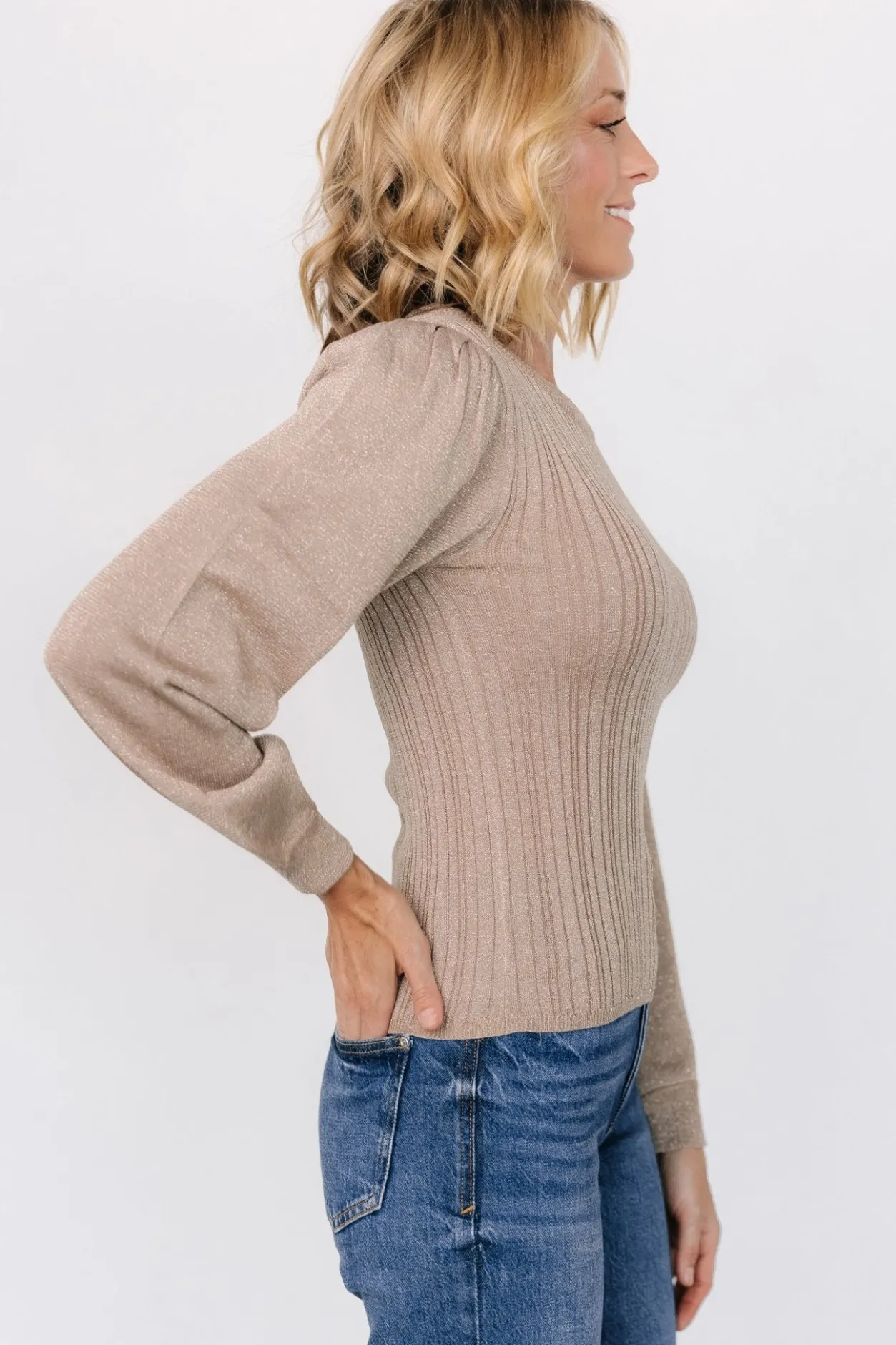 Clearance Baltic Born Padma Shimmer Sweater Top | Latte