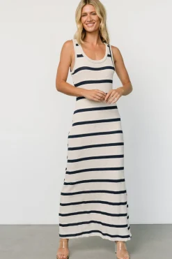 New Baltic Born Palawan Striped Maxi Dress | Cream + Navy Cream+Navy