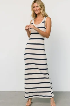 New Baltic Born Palawan Striped Maxi Dress | Cream + Navy Cream+Navy