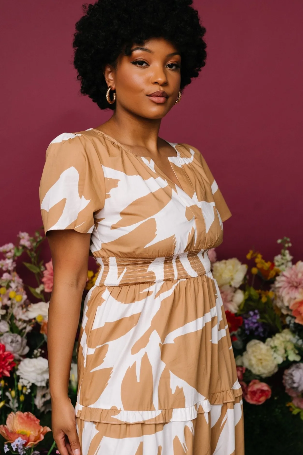 Fashion Baltic Born Palmer Tiered Maxi Dress | Camel + White Camel+White
