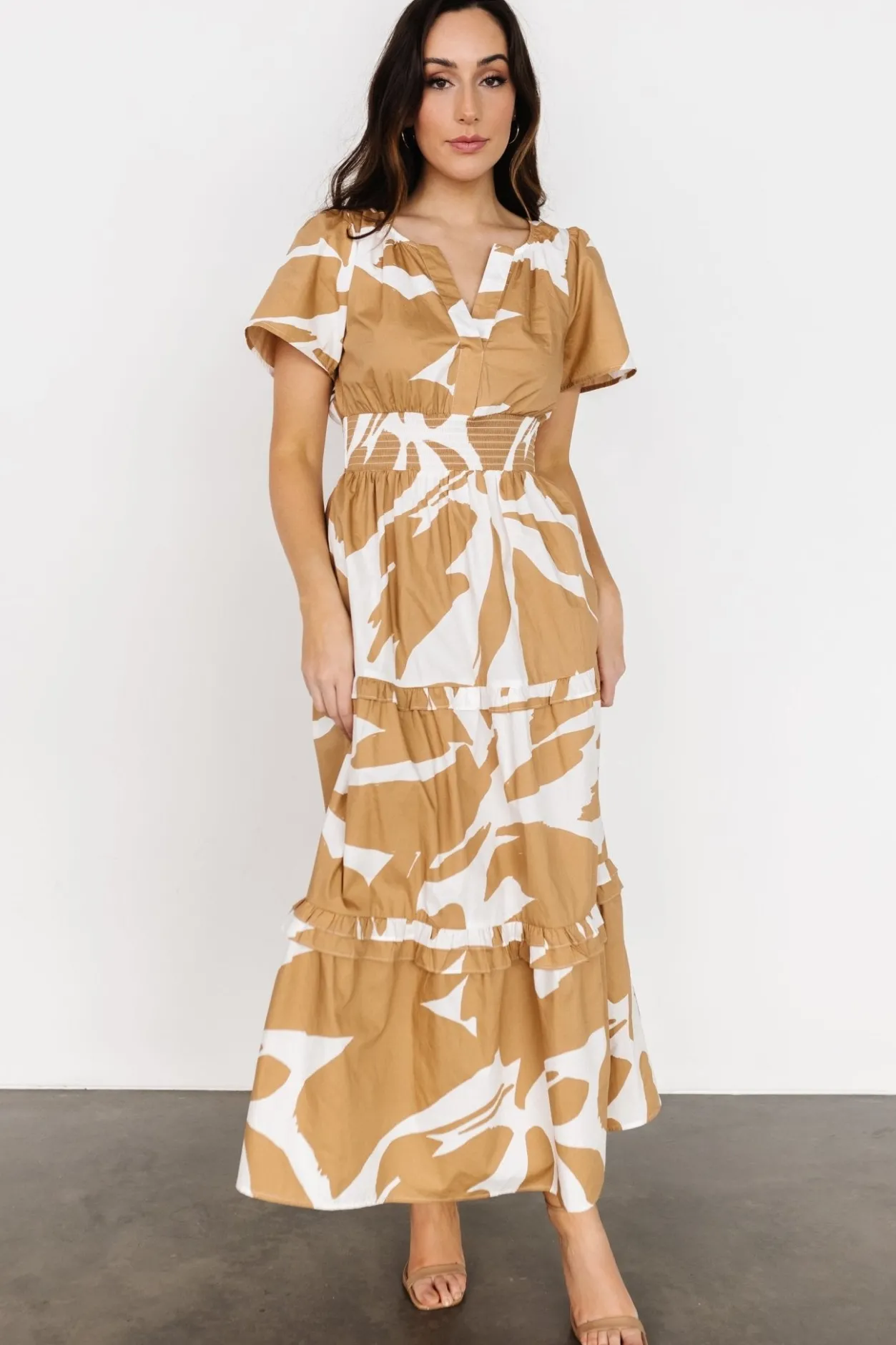 Fashion Baltic Born Palmer Tiered Maxi Dress | Camel + White Camel+White