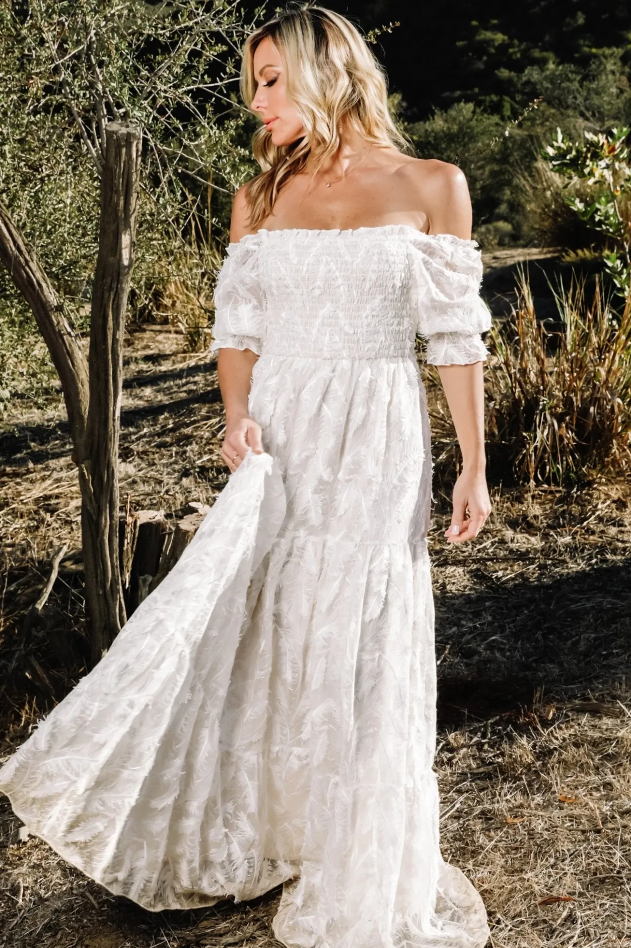 Discount Baltic Born Paloma Smocked Feather Maxi Dress | Off White OffWhite