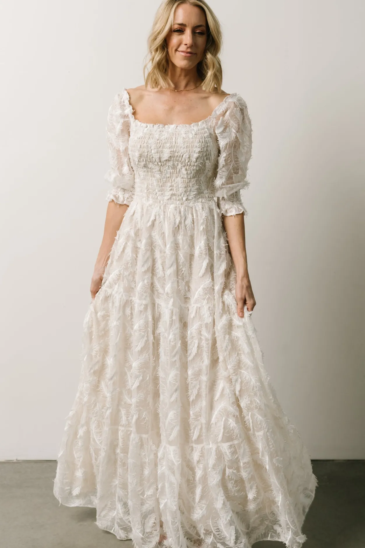 Discount Baltic Born Paloma Smocked Feather Maxi Dress | Off White OffWhite