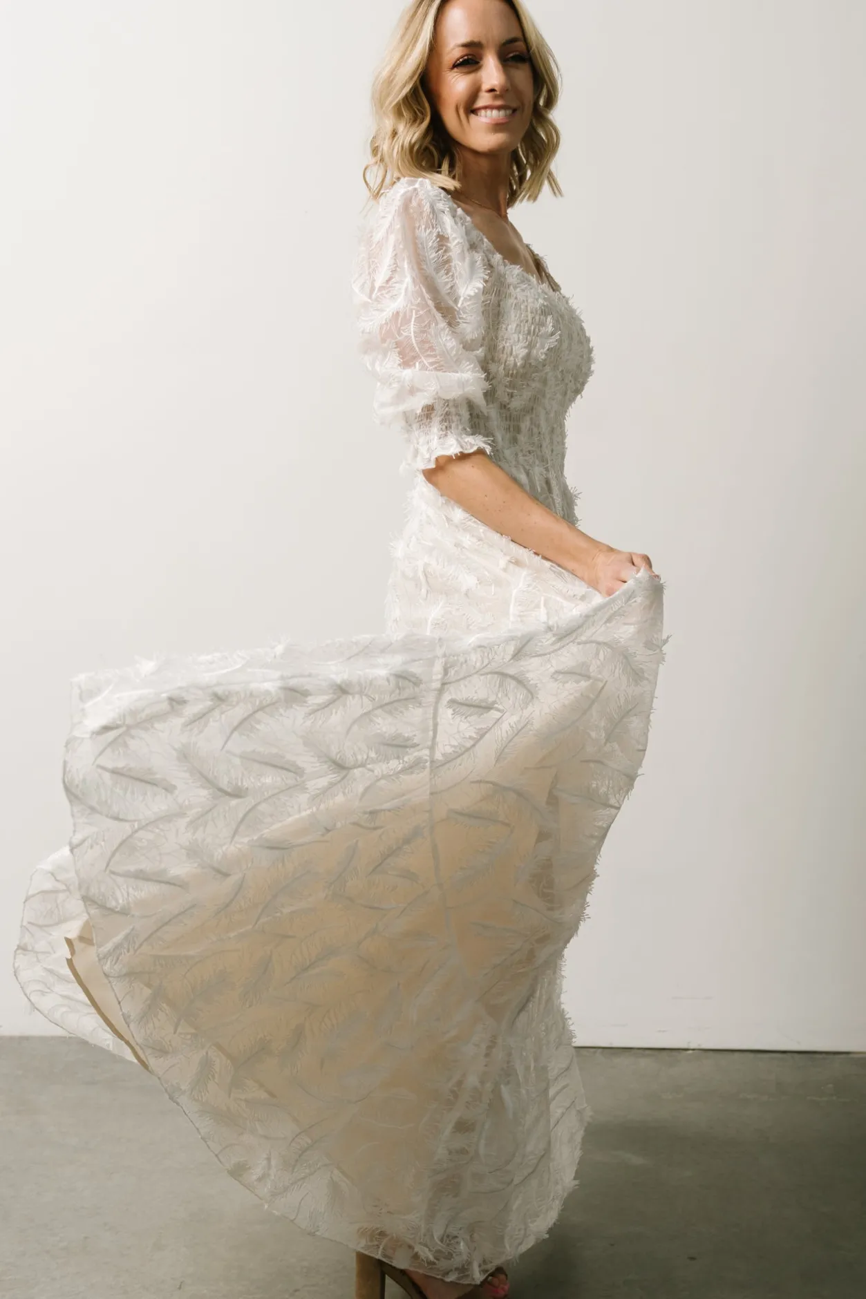 Discount Baltic Born Paloma Smocked Feather Maxi Dress | Off White OffWhite